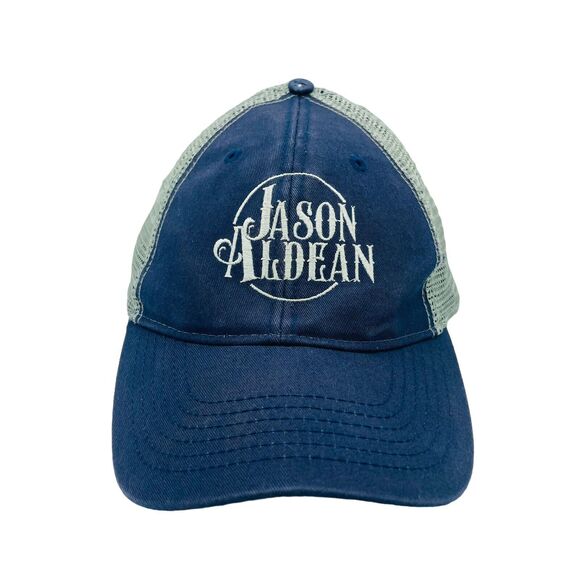 Jason Aldean Night Train Blue Distressed Mesh Snapback Trucker Hat - Picture 1 of 6
